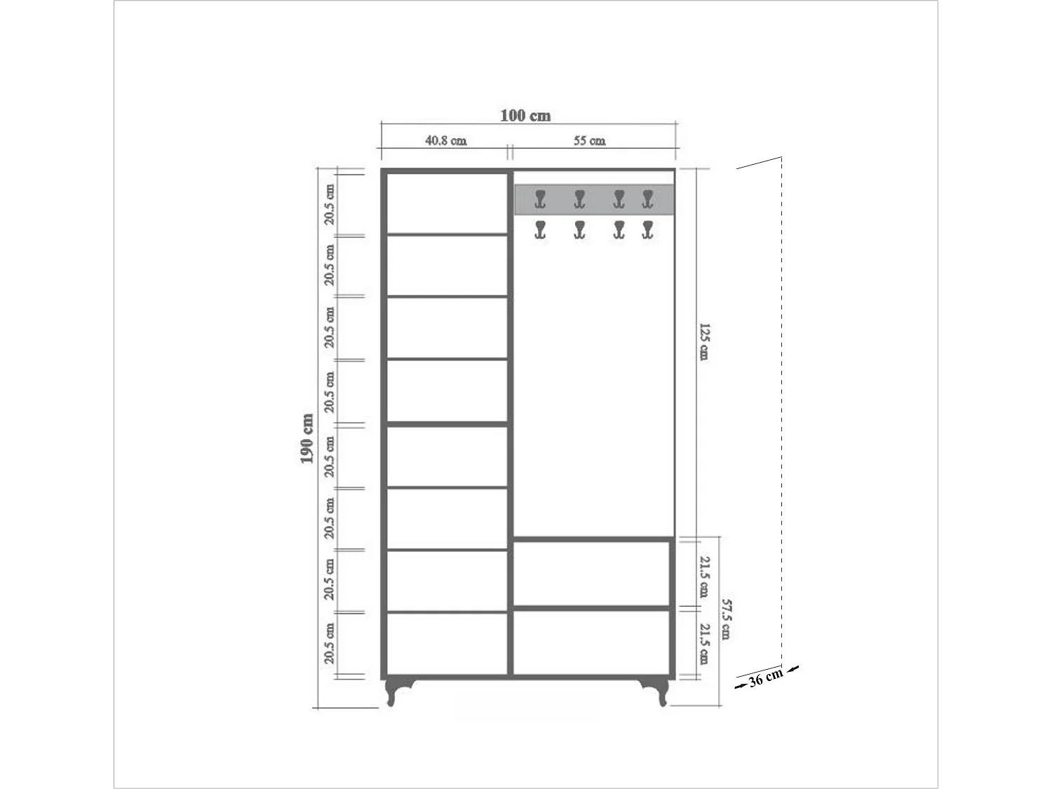 Aparador de recibidor – 100 cm x 190 cm – Roble Sonoma – Melamina