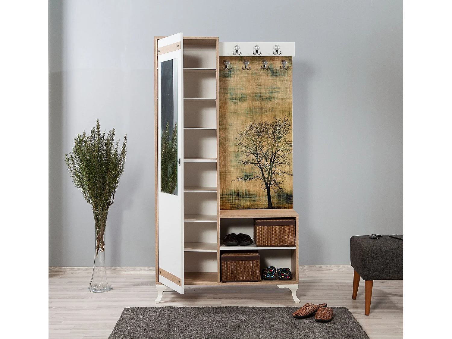 Aparador de hall – 100 cm x 190 cm – Carvalho Sonoma – Melamina