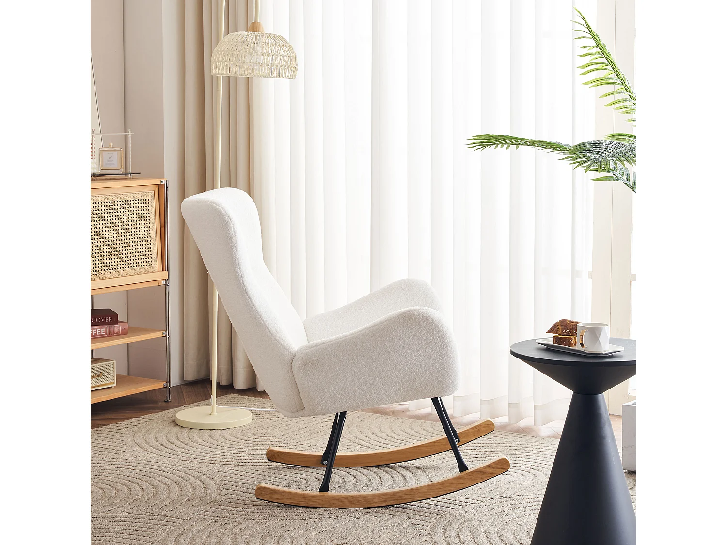 Fotel bujany, fotel wypoczynkowy - pluszowa tkanina - 68 x 96 x 90 cm - styl nowoczesny - biały