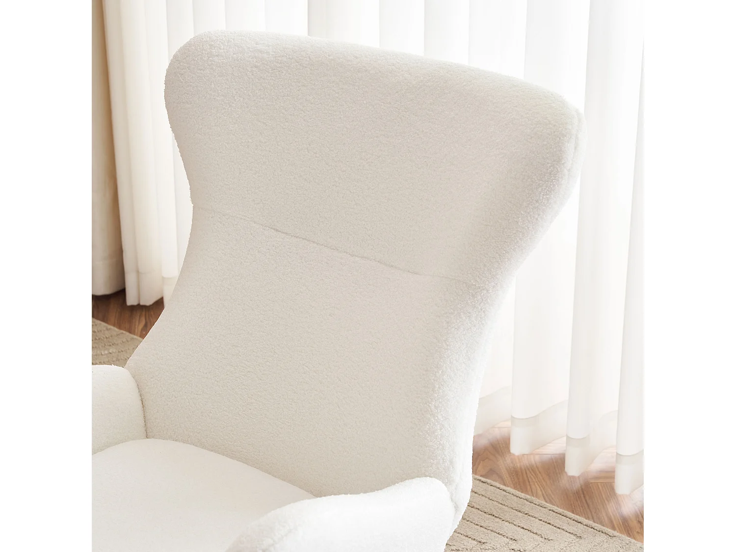 Fotel bujany, fotel wypoczynkowy - pluszowa tkanina - 68 x 96 x 90 cm - styl nowoczesny - biały