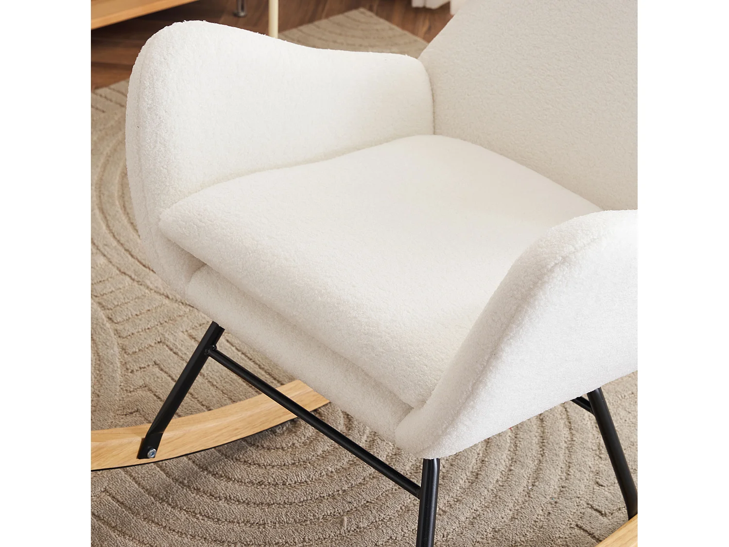 Fotel bujany, fotel wypoczynkowy - pluszowa tkanina - 68 x 96 x 90 cm - styl nowoczesny - biały