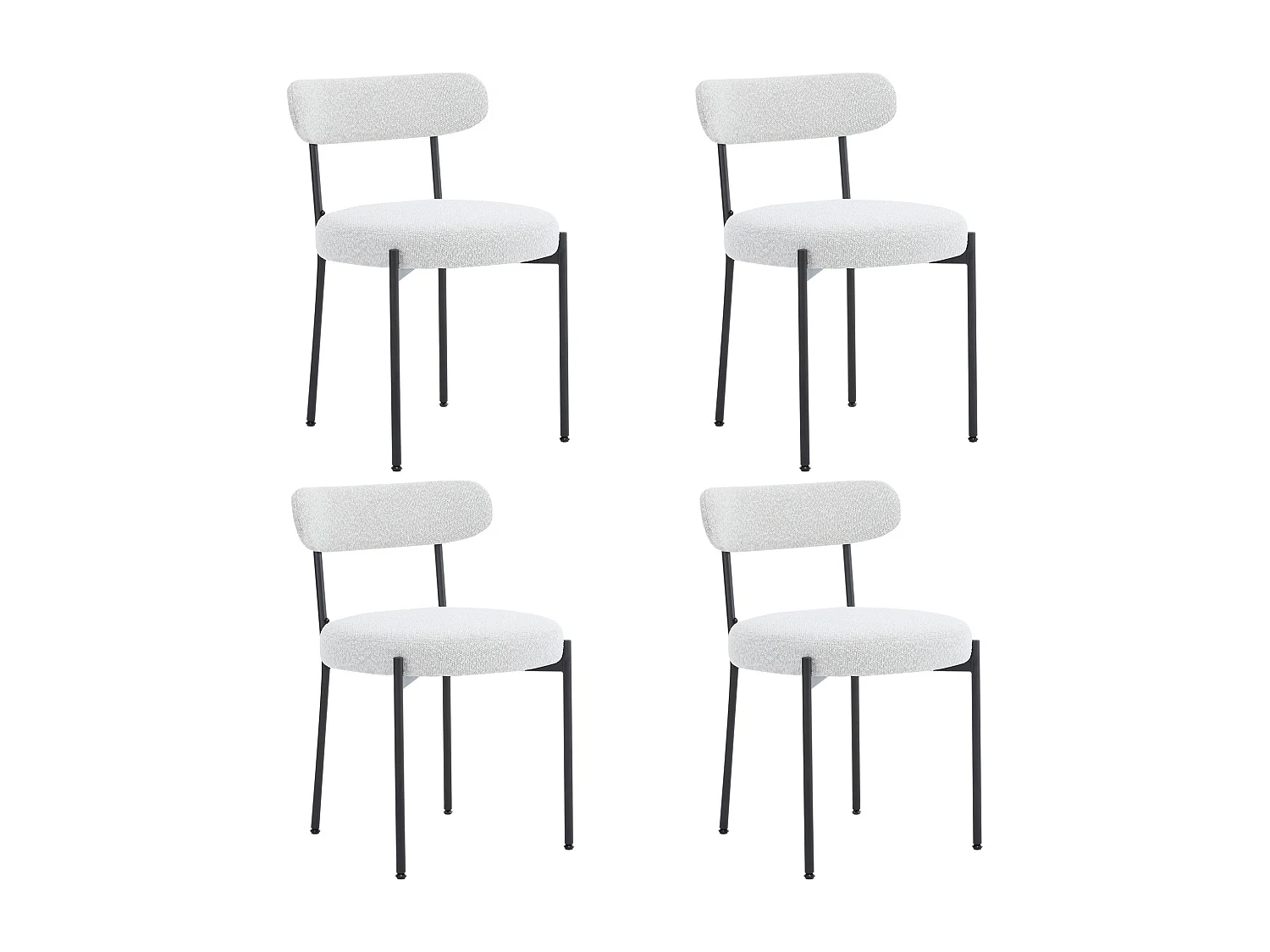 Set di 6 sedie per sala da pranzo - 48 x 56 x 74 cm - Tessuto Bouclè - Senza braccioli - Gambe in metallo - Bianco