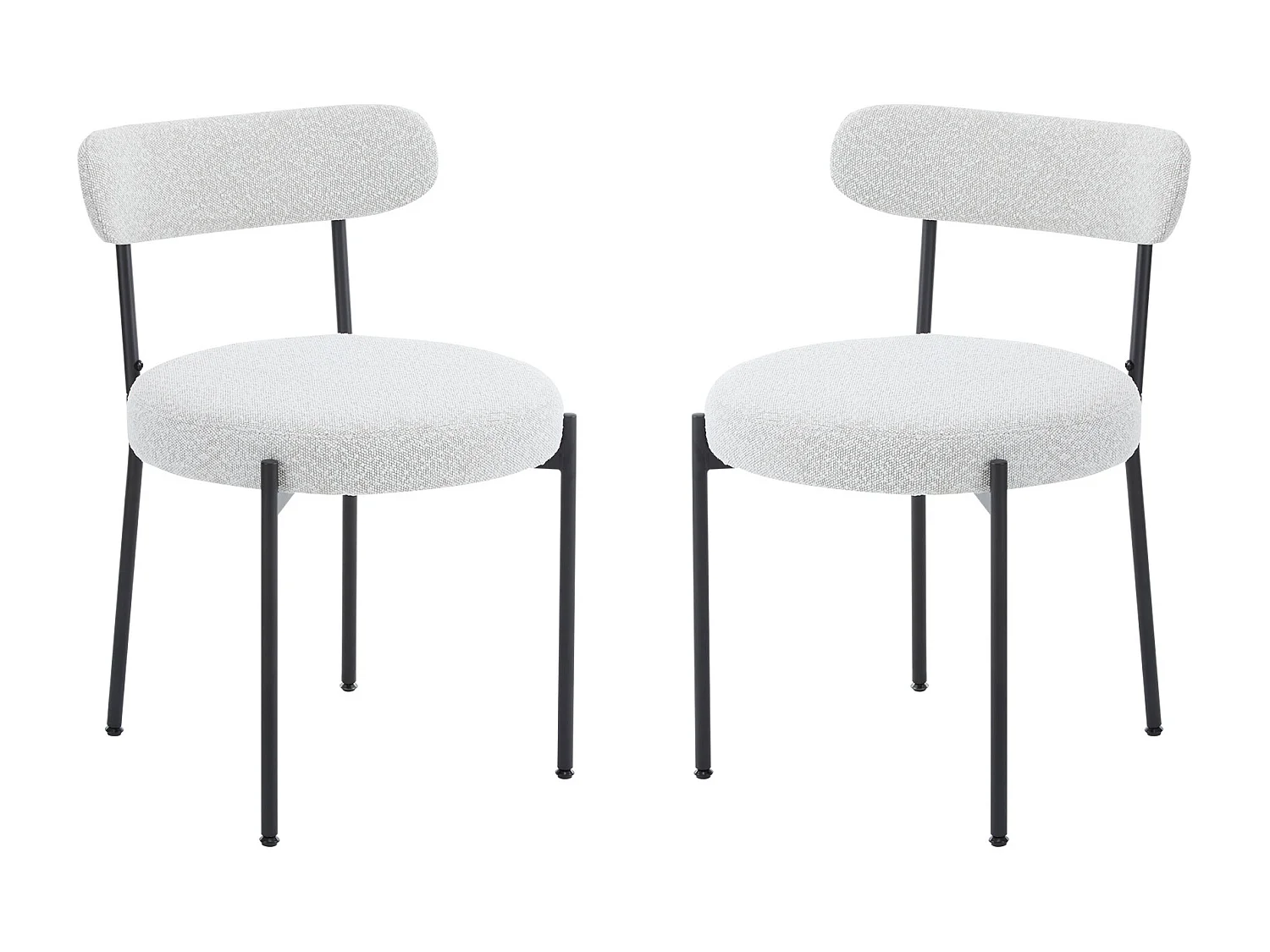 Set van 2 eetkamerstoelen - 48 x 56 x 74 cm - Boucle stof - Zonder armleuningen - Metalen poten - Wit