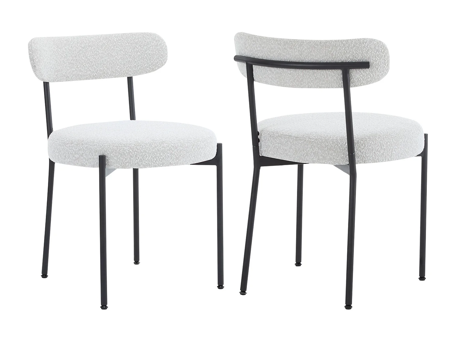 Set van 2 eetkamerstoelen - 48 x 56 x 74 cm - Boucle stof - Zonder armleuningen - Metalen poten - Wit