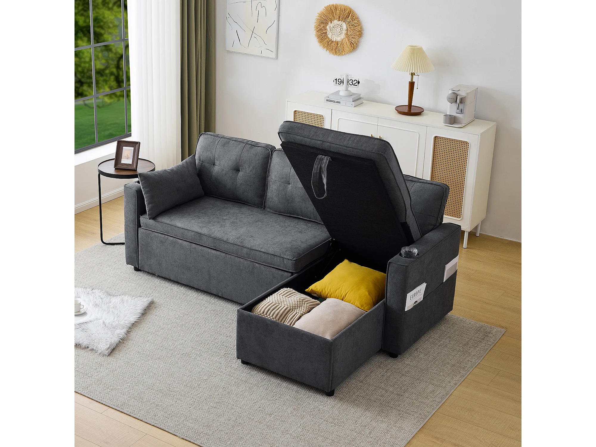 Traumnacht Montpellier Divano Angolare 3 Posti Con Letto E Contenitore, Beige, 266 Cm