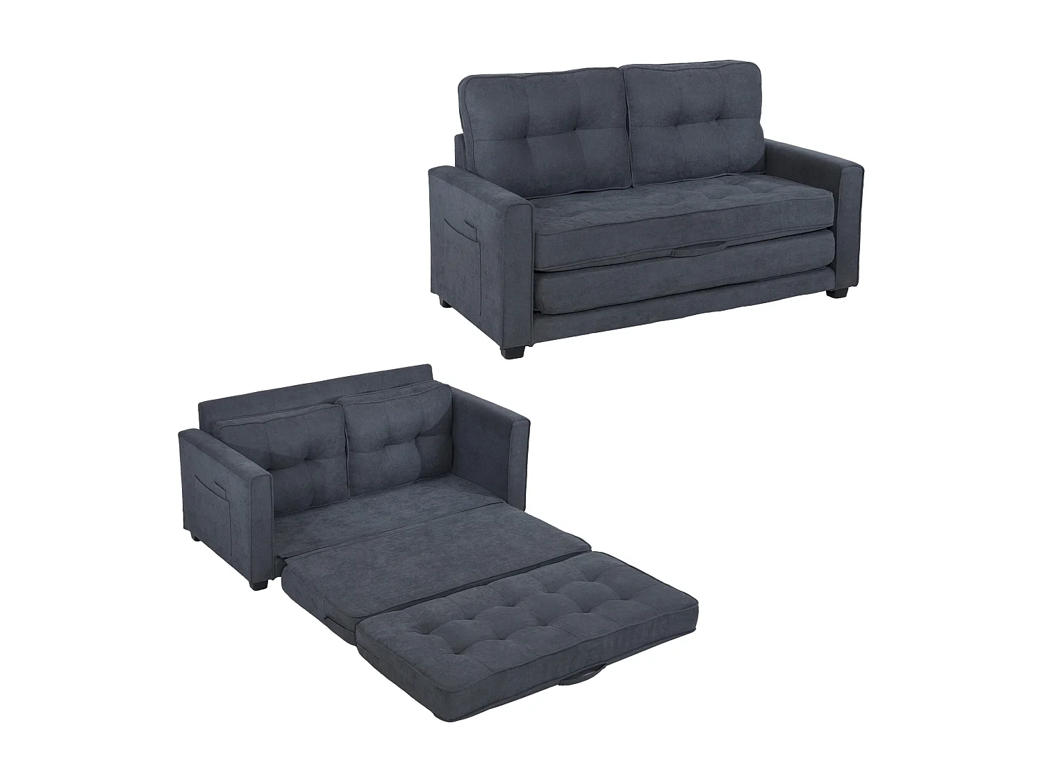 Divano trasformabile a 2 posti con funzione sleep, divano letto - 151 x 205 x 86 cm - Grigio scuro
