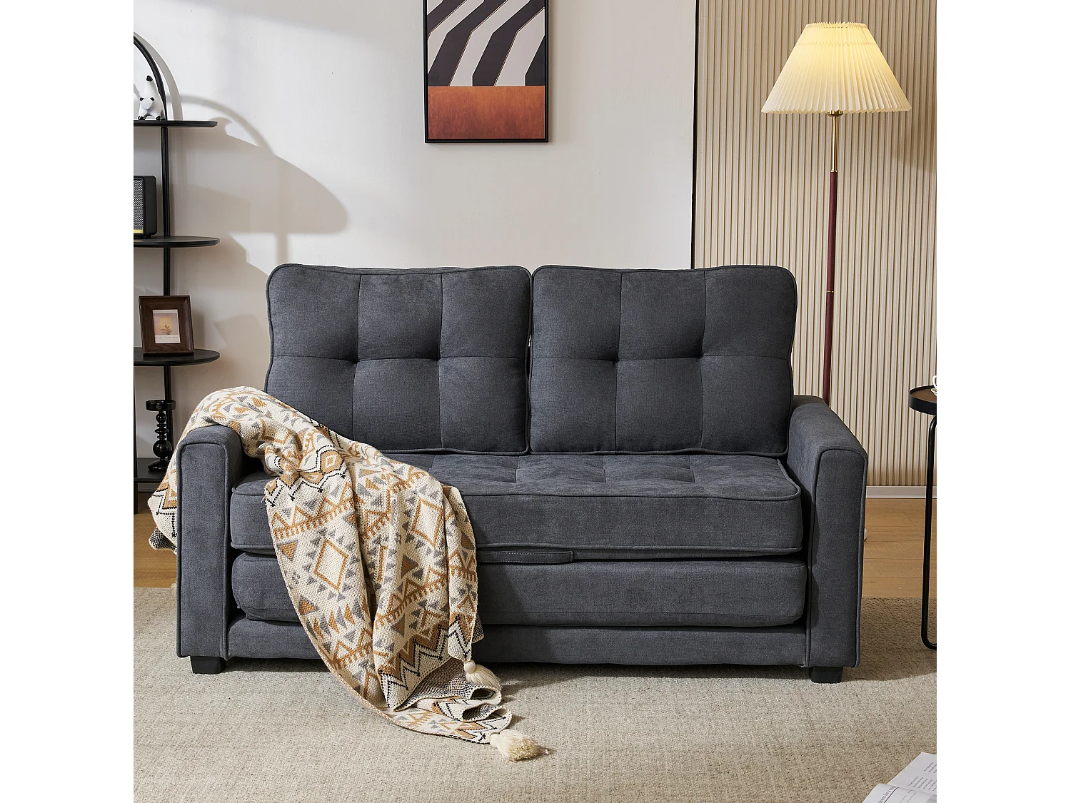Divano trasformabile a 2 posti con funzione sleep, divano letto - 151 x 205 x 86 cm - Grigio scuro