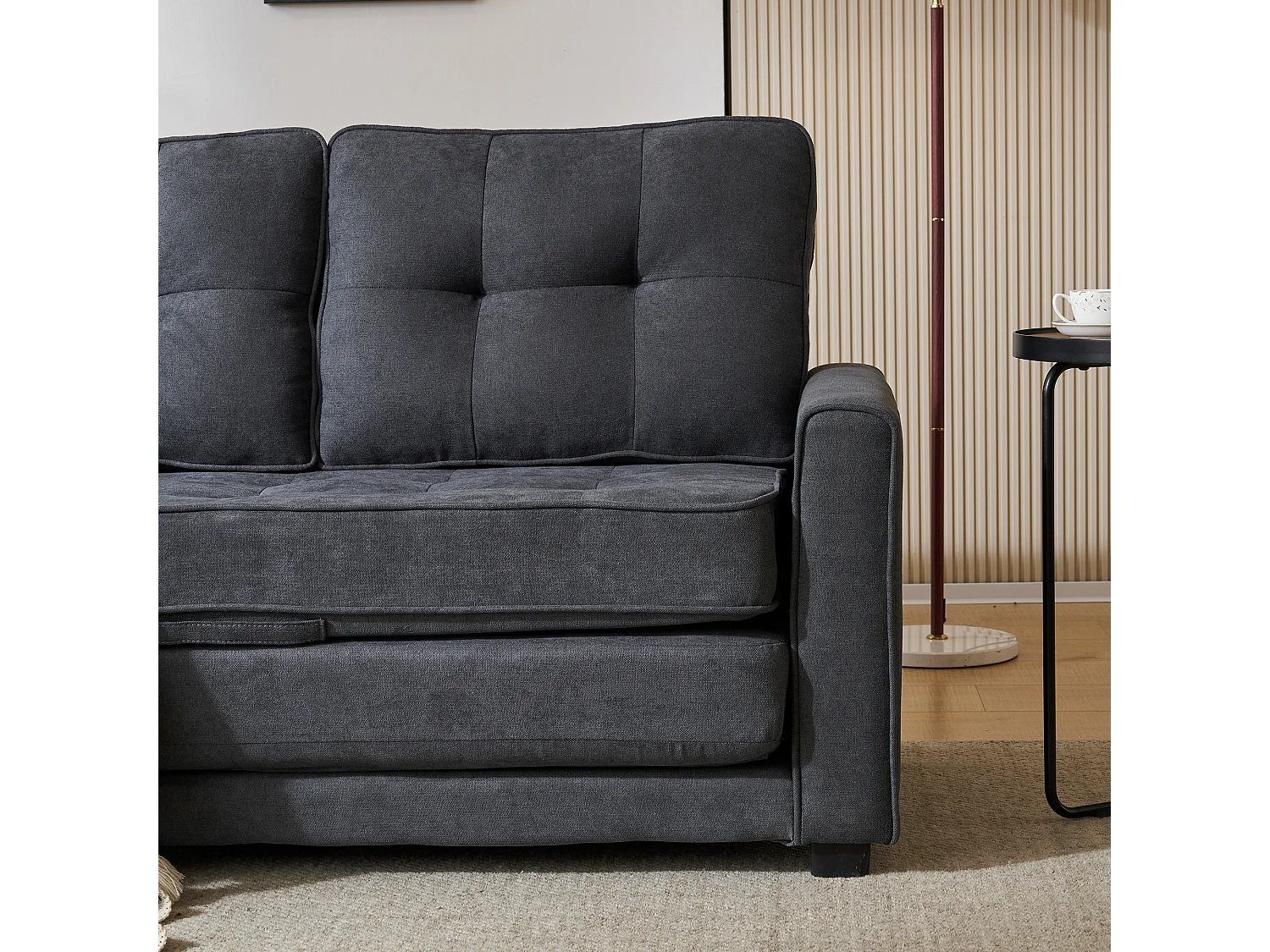 Divano trasformabile a 2 posti con funzione sleep, divano letto - 151 x 205 x 86 cm - Grigio scuro