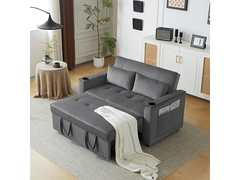 Sofá convertible, Sofá cama plegable de terciopelo - 137 x 76,5 x 86 cm - con función dormir - Gris