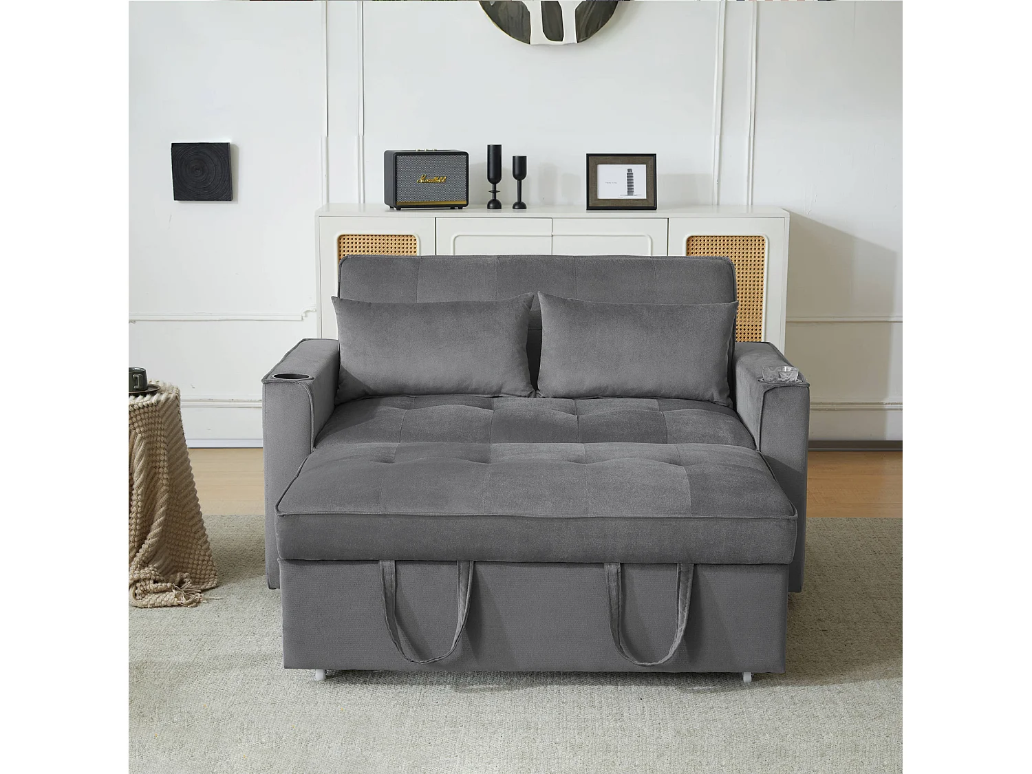 Umwandelbares Sofa, Klappschlafsofa aus Samt – 137 x 76,5 x 86 cm – mit Schlaffunktion – Grau