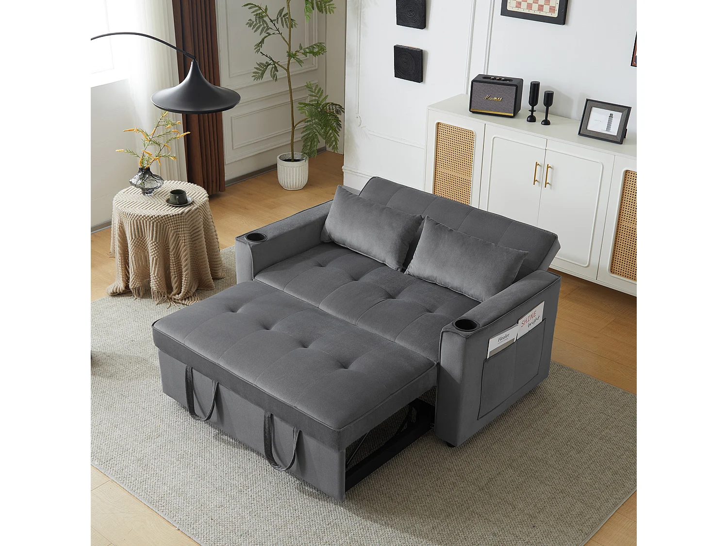 Converteerbare bank, Opvouwbare fluwelen slaapbank - 137 x 76,5 x 86 cm - met slaapfunctie - Grijs