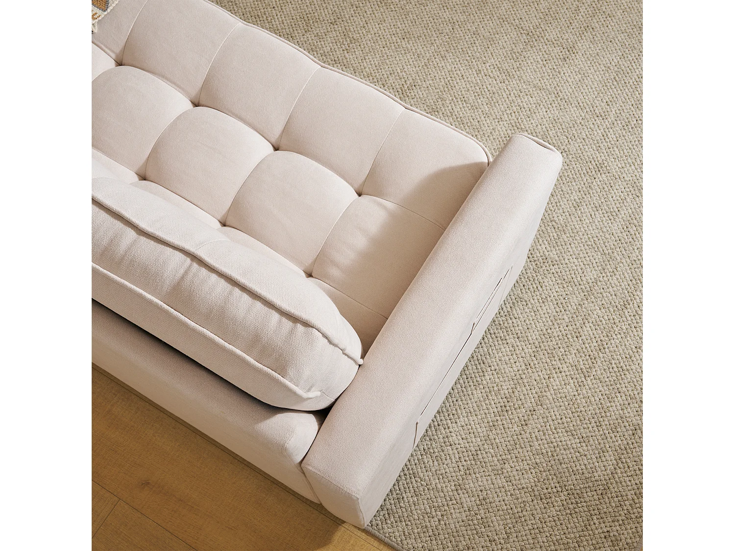 Canapé convertible 2 places avec fonction sommeil, canapé-lit - 151 x 205 x 86 cm - Tissu en lin - Beige