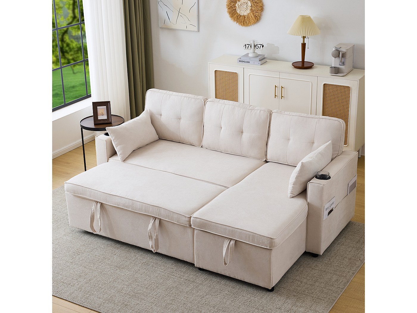 Canape d'angle convertible 3 places avec rangement et porte-gobelet ...