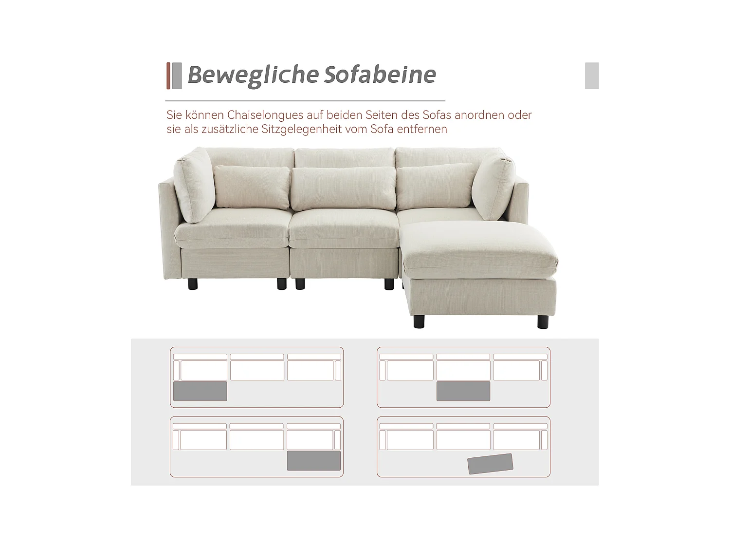 Omkeerbare 3-zits hoekbank met voetsteun - 220 x 83 x 81 cm - Linnen stof - Beige