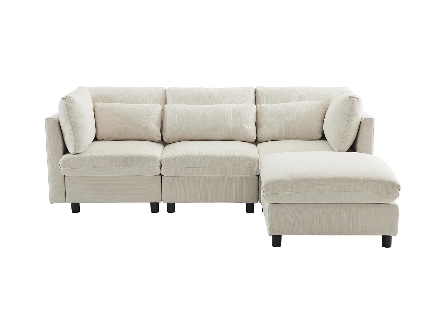 Wendbares 3-Sitzer-Ecksofa mit Fußstütze – 220 x 83 x 81 cm – Leinenstoff – Beige