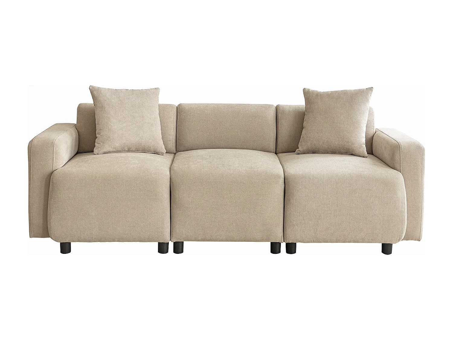 3-Sitzer-Sofa mit 2 Kissen – 211 x 67 x 71 cm – Chenille-Stoff – Beige