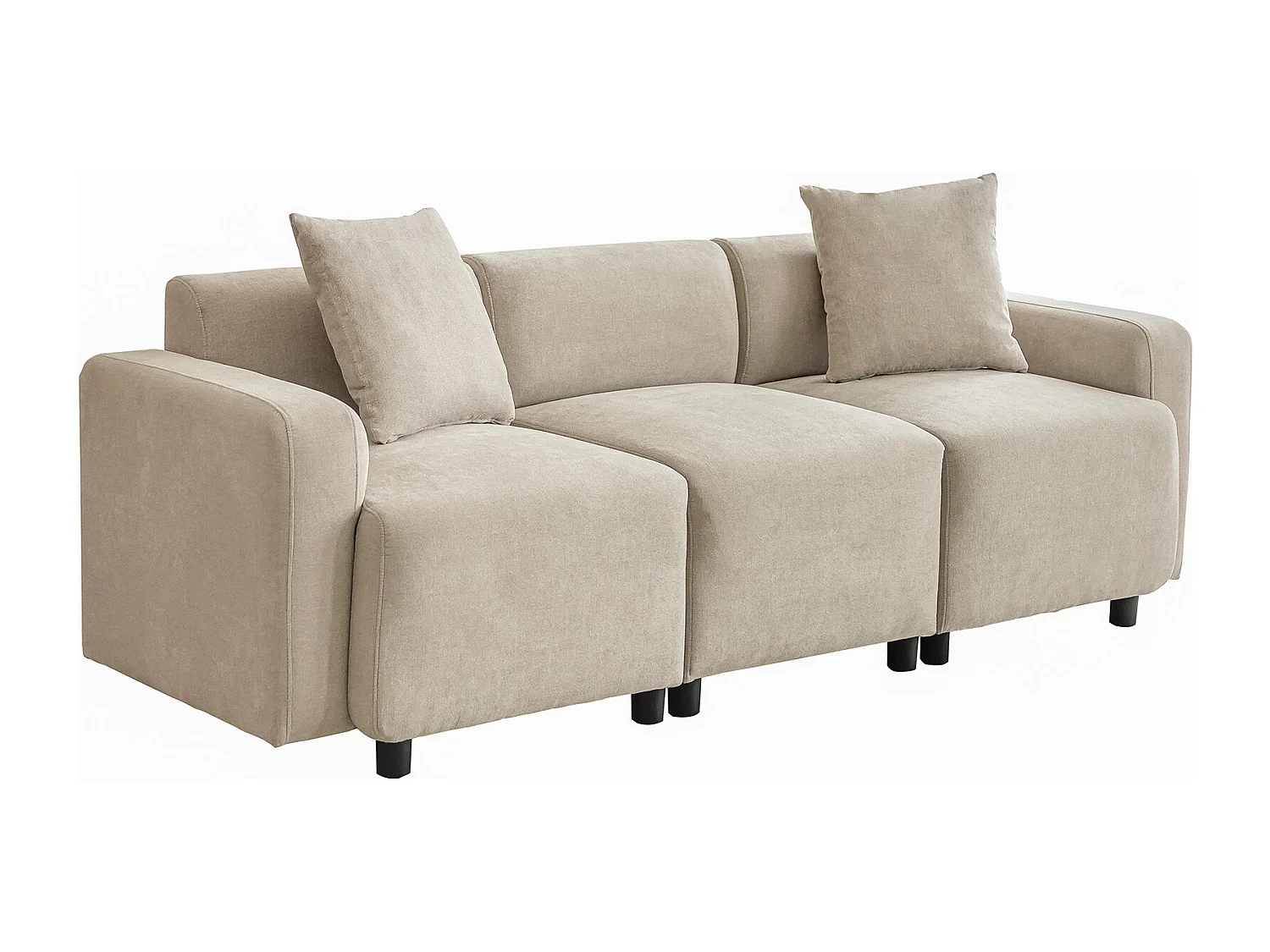 3-Sitzer-Sofa mit 2 Kissen – 211 x 67 x 71 cm – Chenille-Stoff – Beige