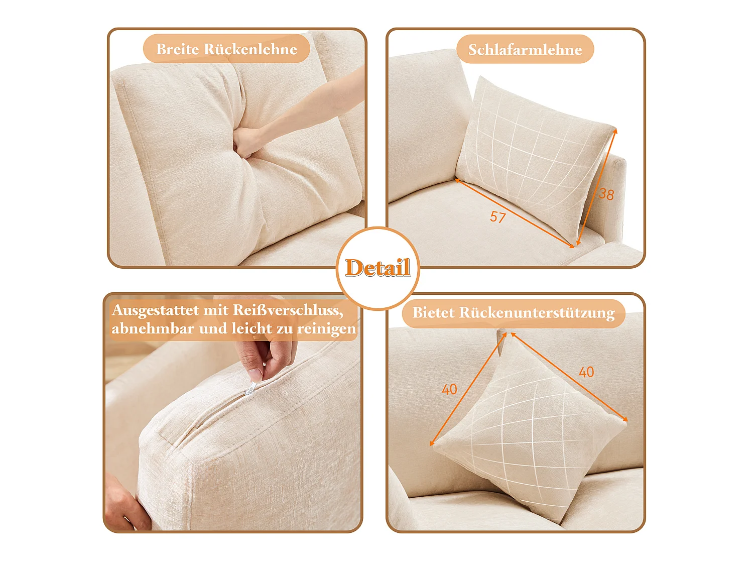 Canapé d'angle 4 places en polypropylène chenille beige 216x161x81 cm