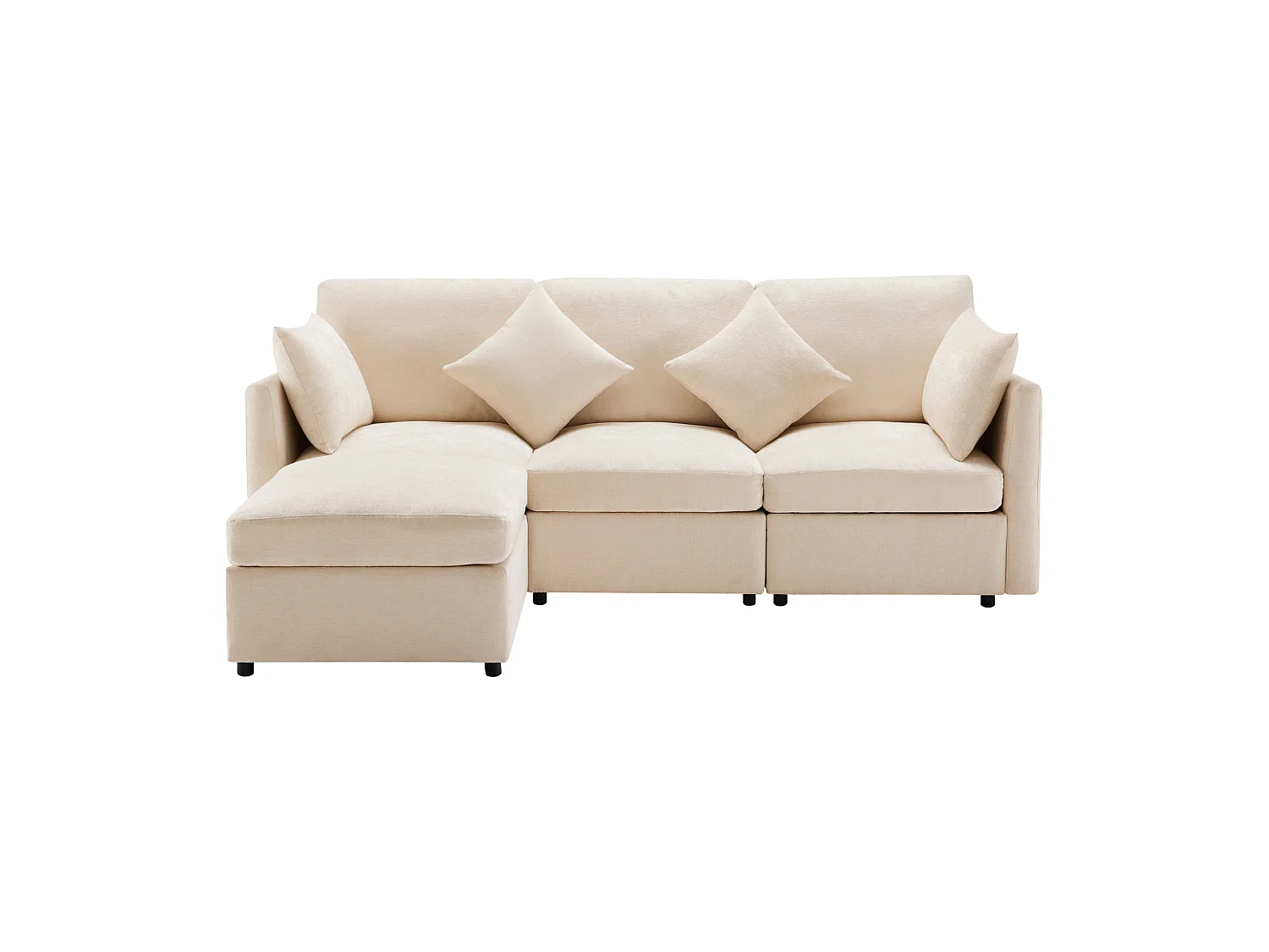 Canapé d'angle 4 places en polypropylène chenille beige 216x161x81 cm