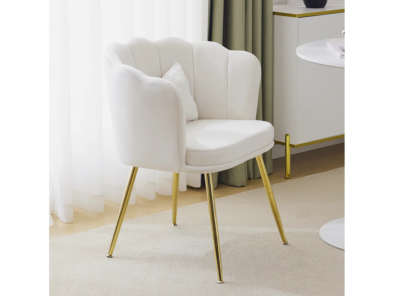 Chaise de salle à manger en velours - 62 x 54.5 x 77 cm - avec dossier - Pieds en métal - Beige