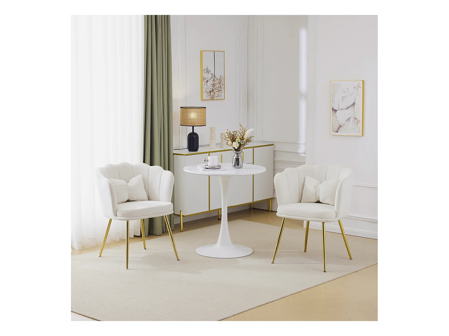 Lot de 2 chaises de salle à manger en velours - 62 x 54.5 x 77 cm - avec dossier - Pieds en métal - Beige