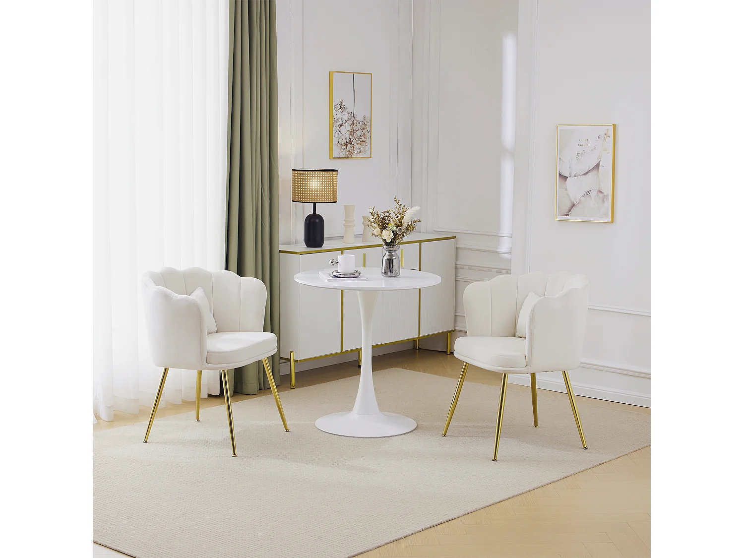 Lot de 2 chaises de salle à manger en velours - 62 x 54.5 x 77 cm - avec dossier - Pieds en métal - Beige