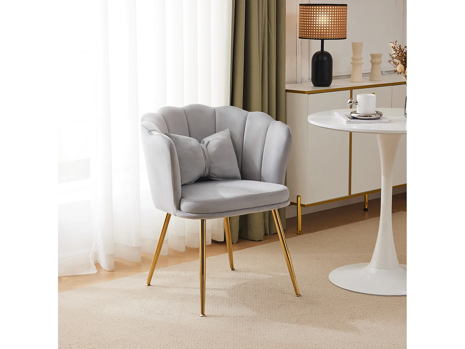 Chaise de salle à manger en velours - 62 x 54.5 x 77 cm - avec dossier - Pieds en métal - Gris