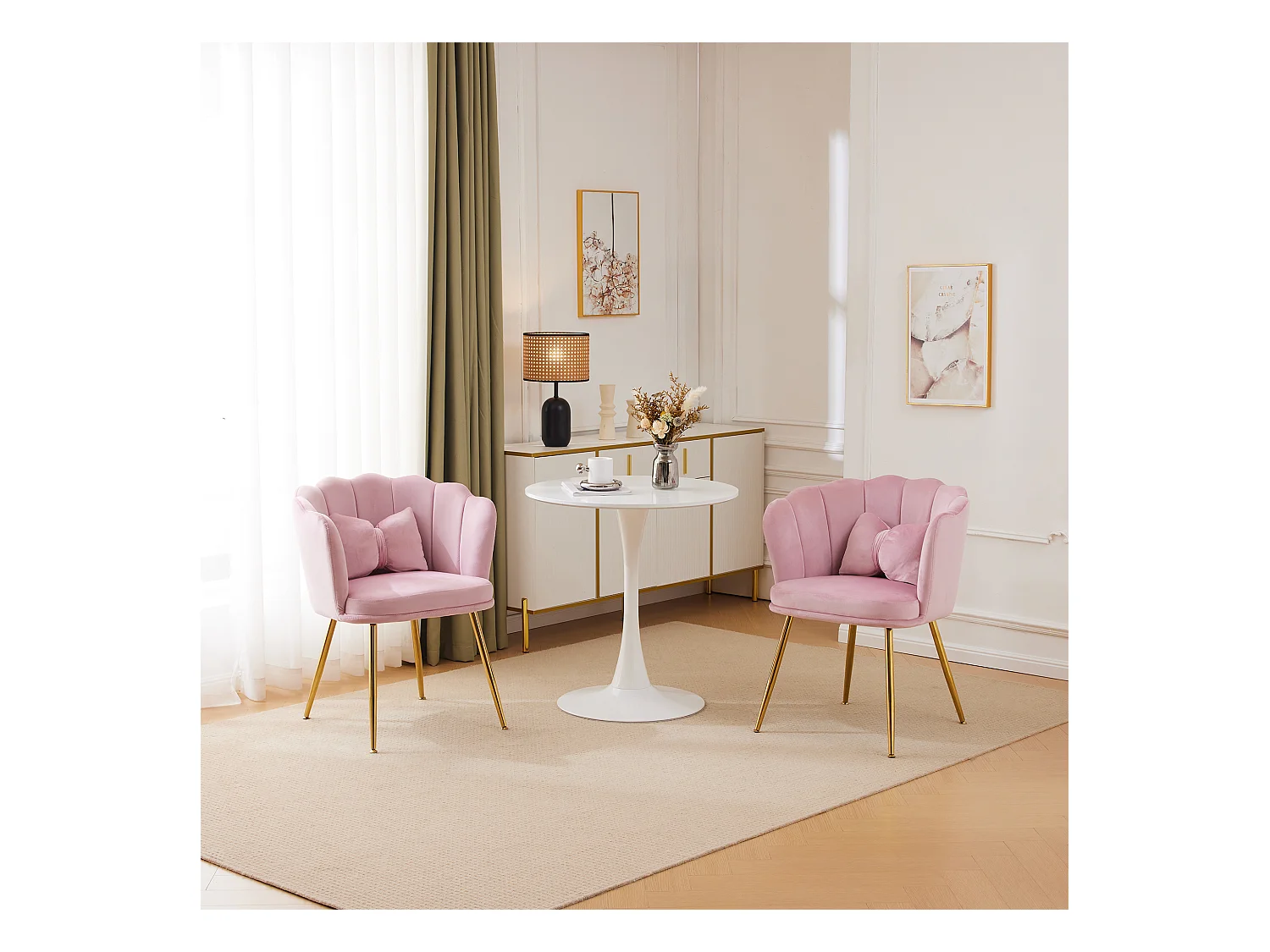 Lot de 2 chaises de salle à manger en velours - 62 x 54.5 x 77 cm - avec dossier - Pieds en métal - Rose