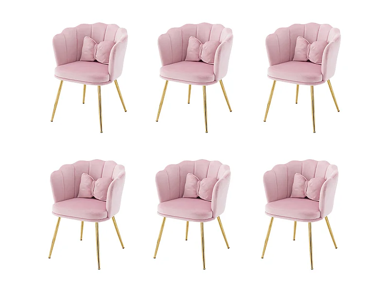 Set mit 6 Samt-Esszimmerstühlen – 62 x 54,5 x 77 cm – mit Rückenlehne – Metallbeine – Rosa