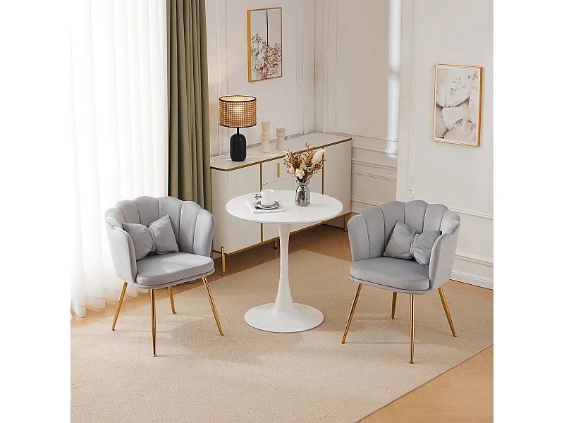 Set mit 2 Esszimmerstühlen aus Samt – 62 x 54,5 x 77 cm – mit Rückenlehne – Metallbeine – Grau