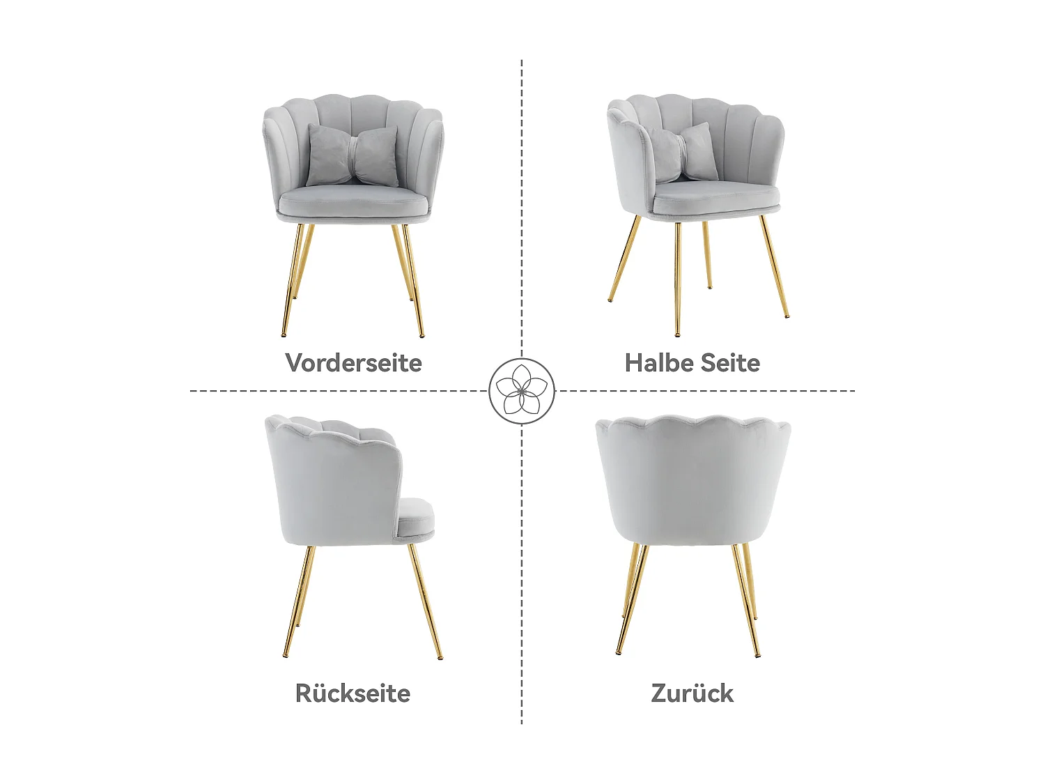 Set di 2 sedie per sala da pranzo in velluto - 62 x 54,5 x 77 cm - con schienale - Gambe in metallo - Grigio