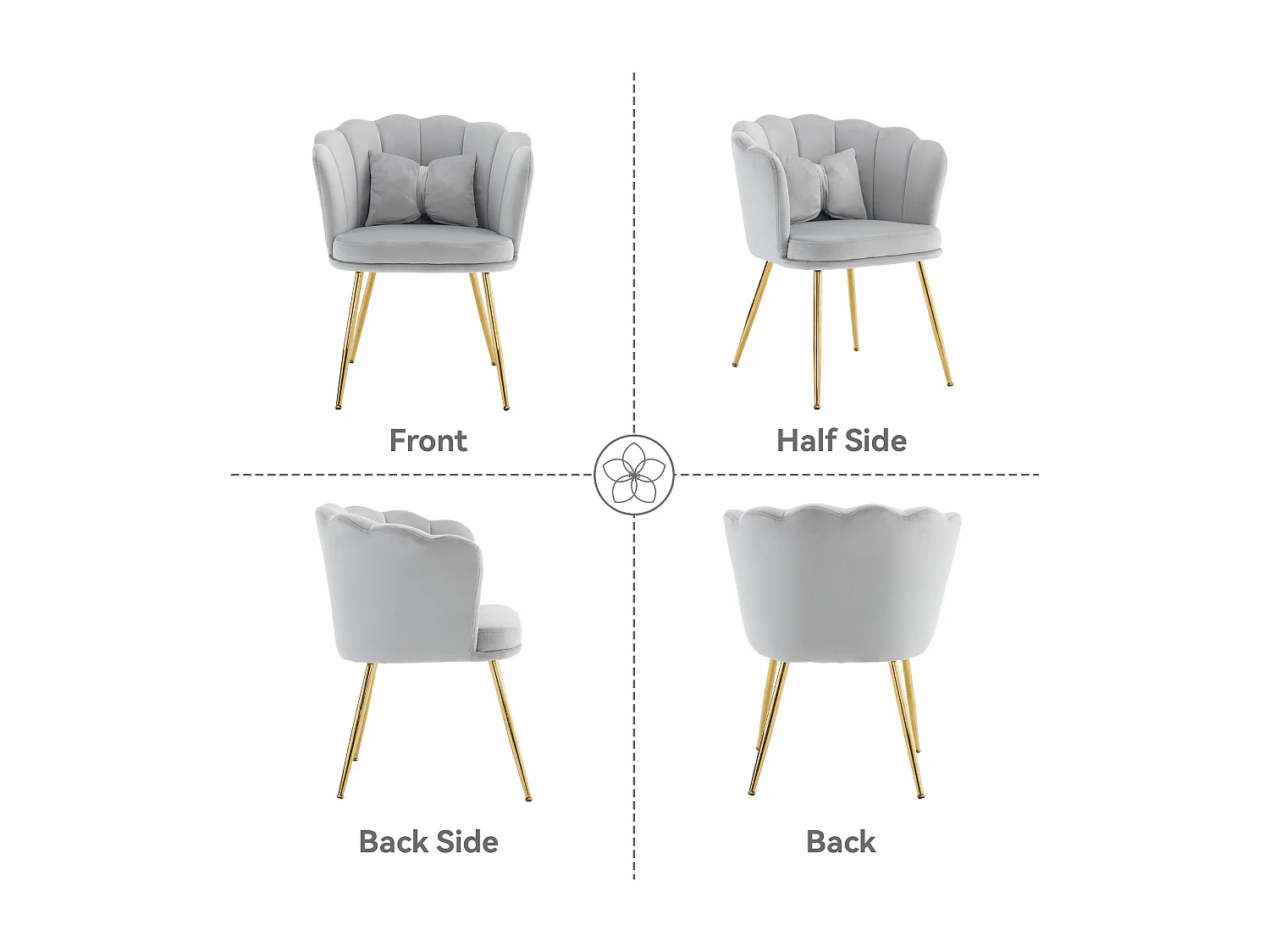 Lot de 2 chaises de salle à manger en velours - 62 x 54.5 x 77 cm - avec dossier - Pieds en métal - Gris