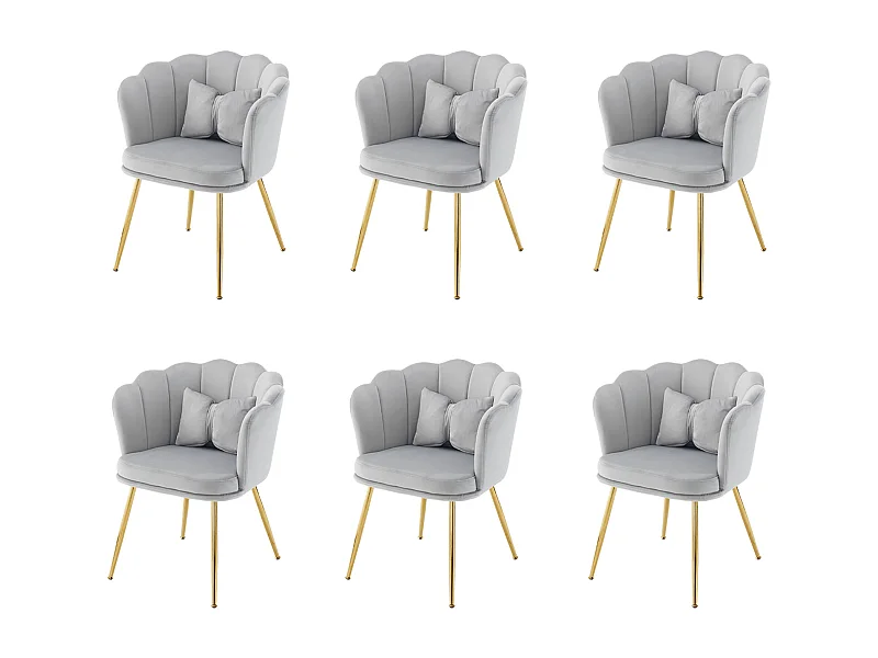 Lot de 6 chaises de salle à manger en velours - 62 x 54.5 x 77 cm - avec dossier - Pieds en métal - Gris