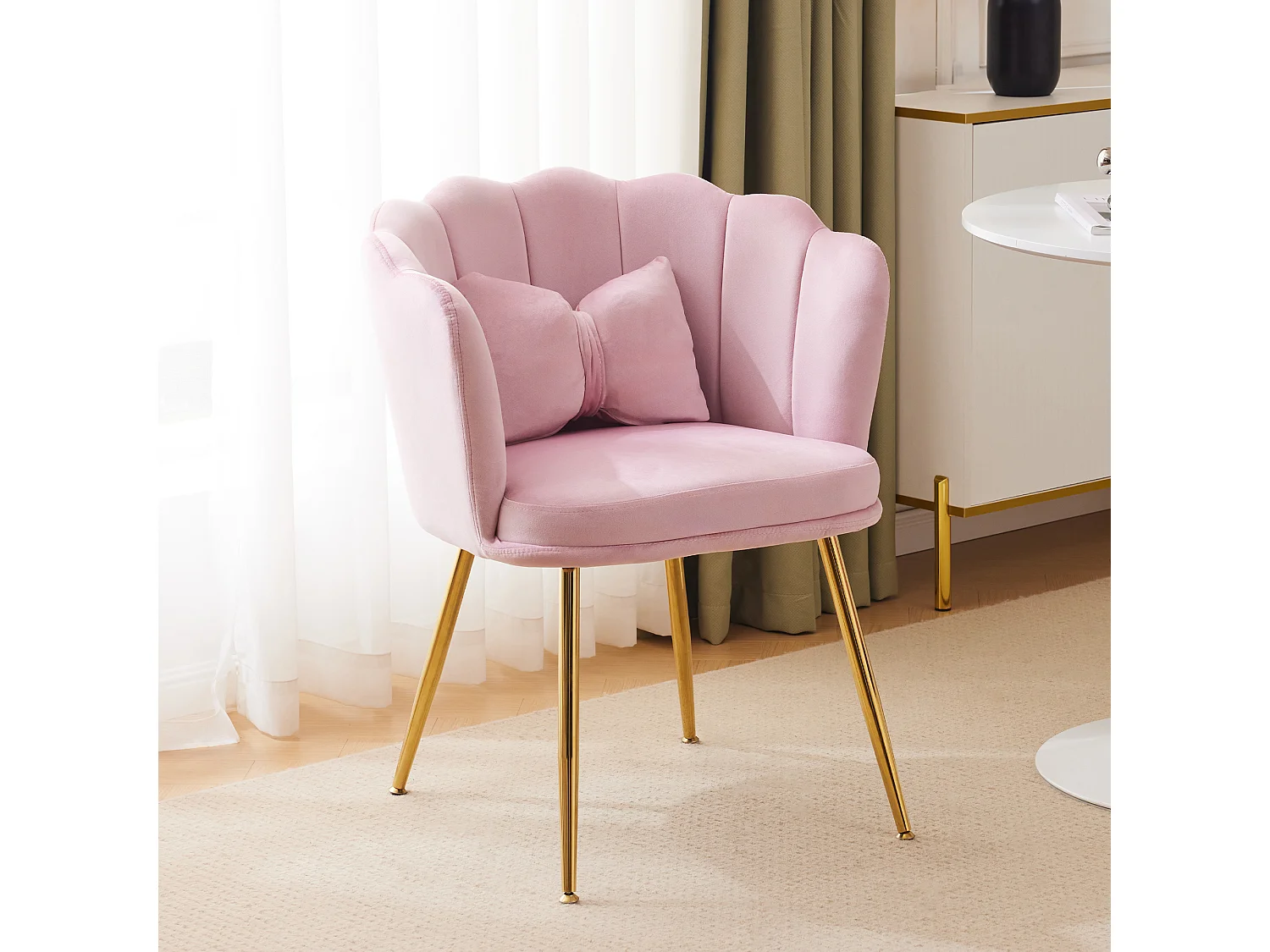 Chaise de salle à manger en velours - 62 x 54.5 x 77 cm - avec dossier - Pieds en métal - Rose