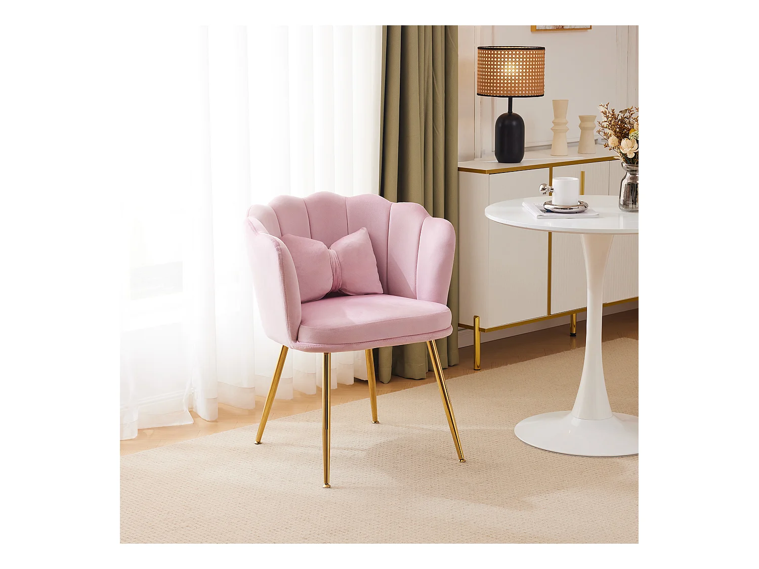 Chaise de salle à manger en velours - 62 x 54.5 x 77 cm - avec dossier - Pieds en métal - Rose