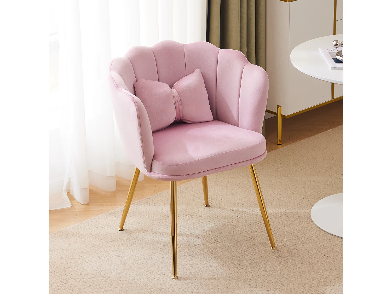 Chaise de salle à manger en velours - 62 x 54.5 x 77 cm - avec dossier - Pieds en métal - Rose