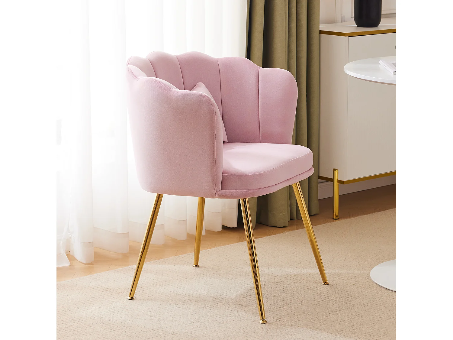 Chaise de salle à manger en velours - 62 x 54.5 x 77 cm - avec dossier - Pieds en métal - Rose