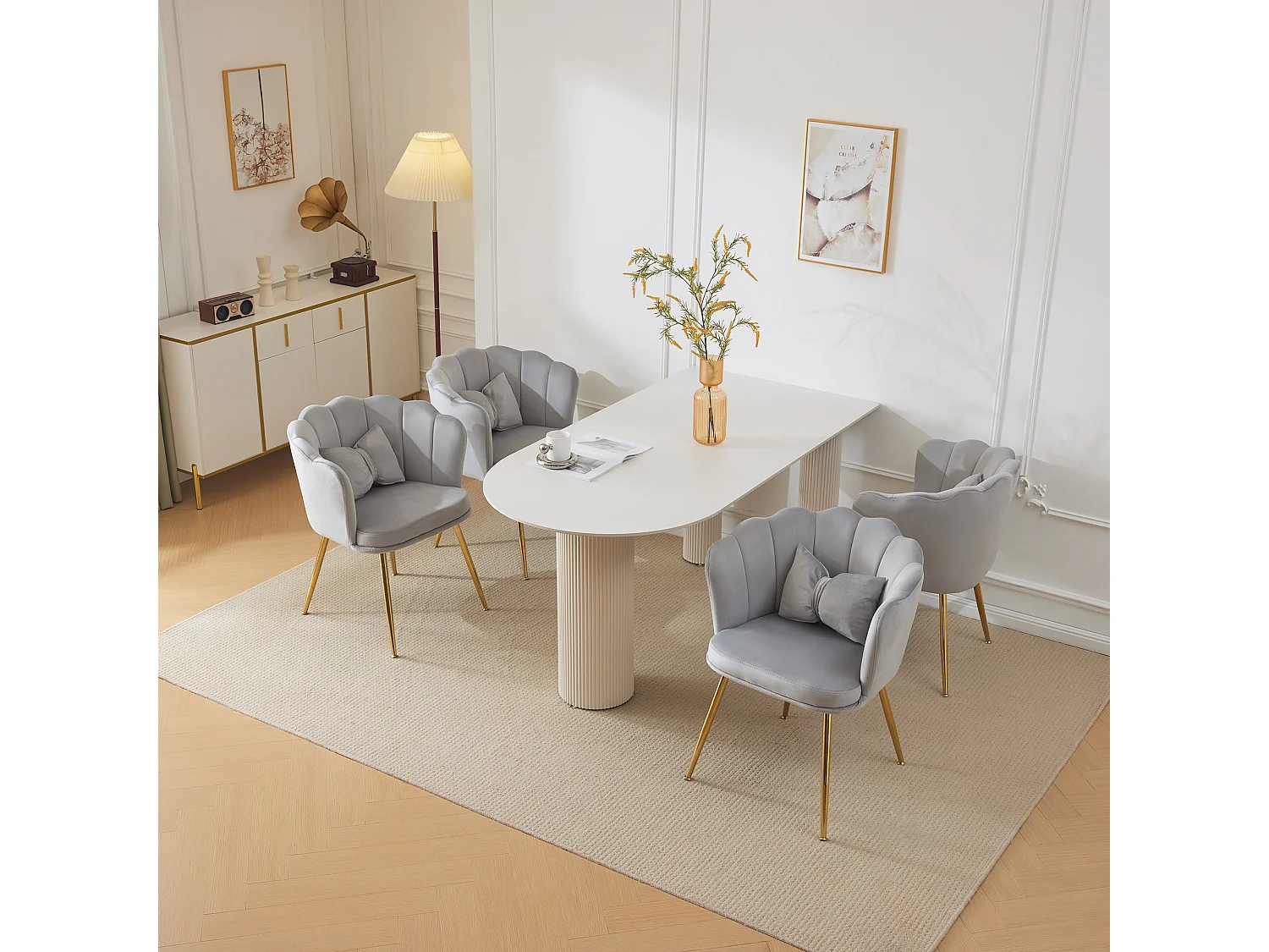 Juego de 4 sillas de comedor de terciopelo - 62 x 54,5 x 77 cm - con respaldo - Patas de metal - Gris