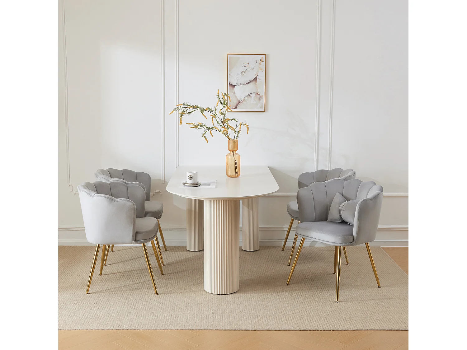 Juego de 4 sillas de comedor de terciopelo - 62 x 54,5 x 77 cm - con respaldo - Patas de metal - Gris