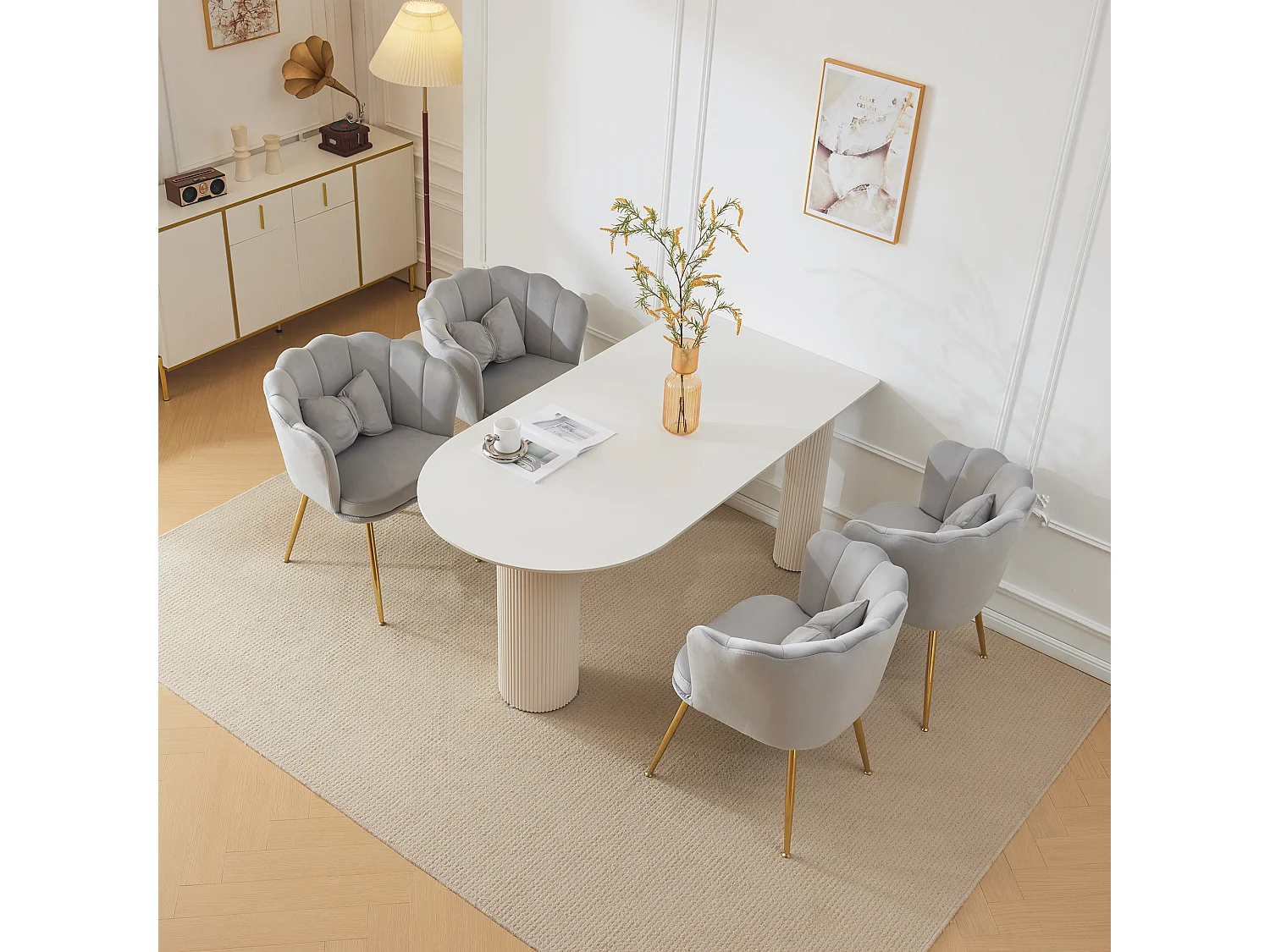 Juego de 4 sillas de comedor de terciopelo - 62 x 54,5 x 77 cm - con respaldo - Patas de metal - Gris