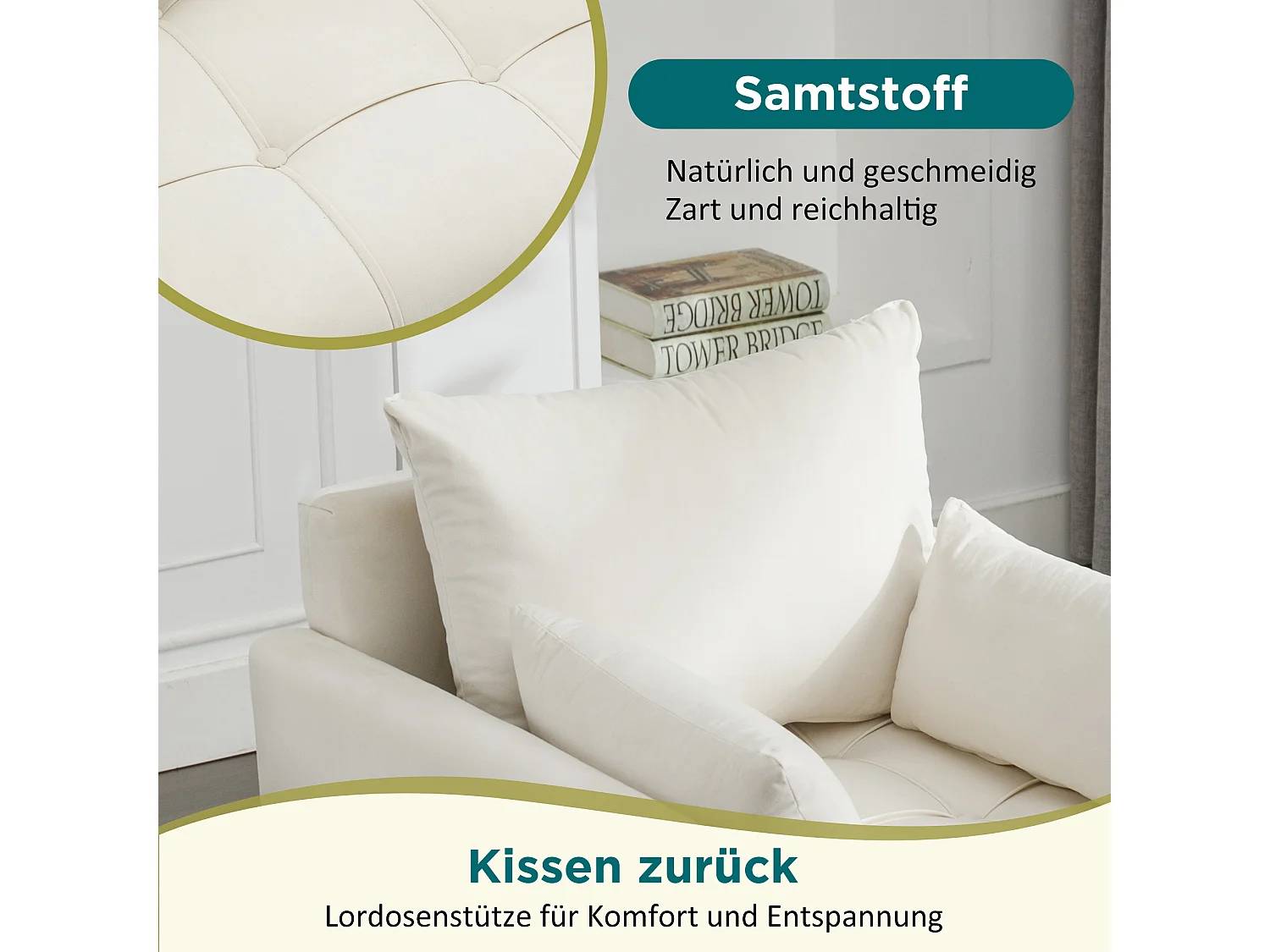 Poltrona, pufe com arrumação - 71 x 71 x 76 cm - Tecido veludo - Pernas de metal dourado - Bege