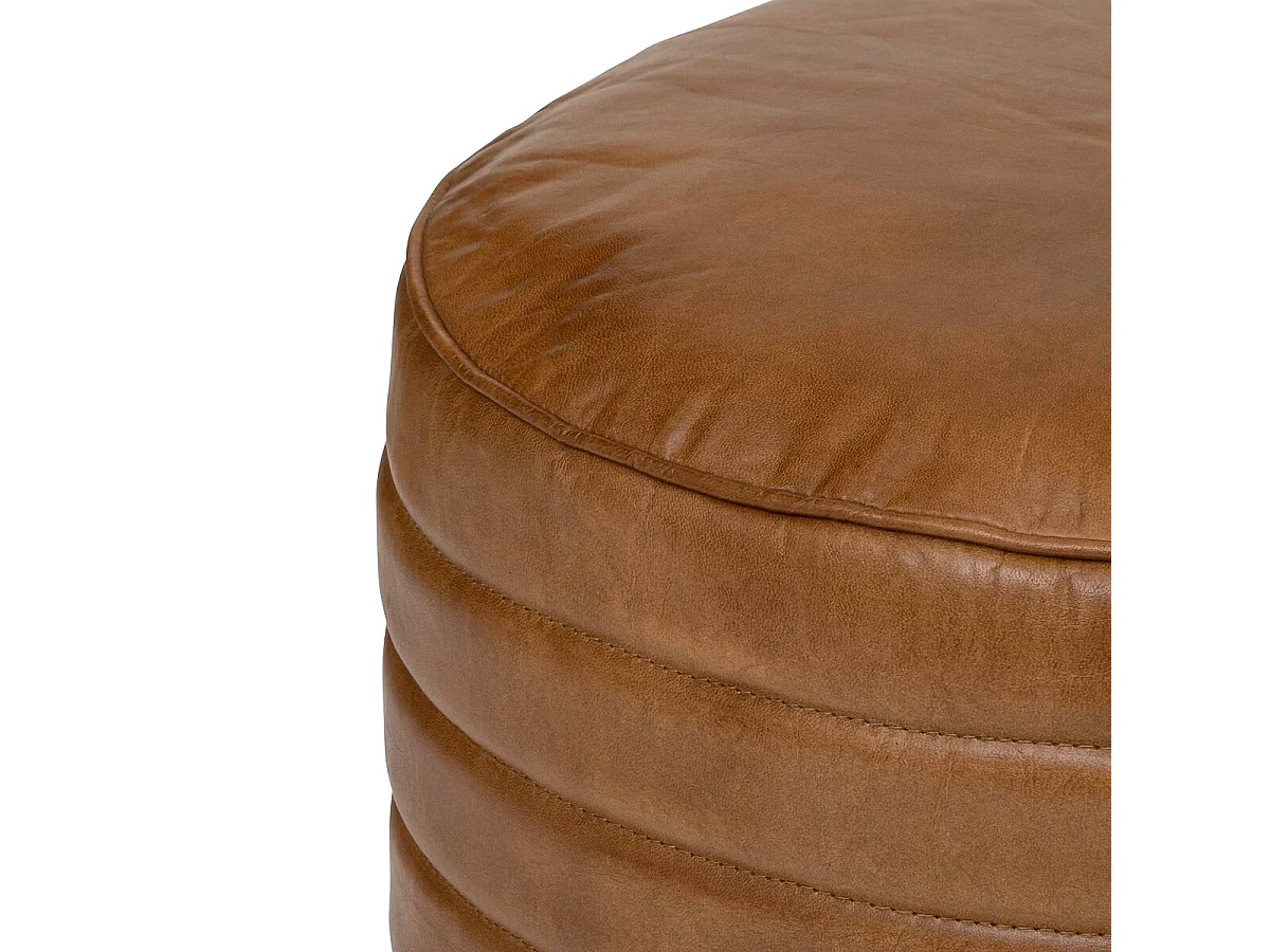 Pouf  rond en cuir coloris marron - diamètre 40 x Hauteur 45 cm