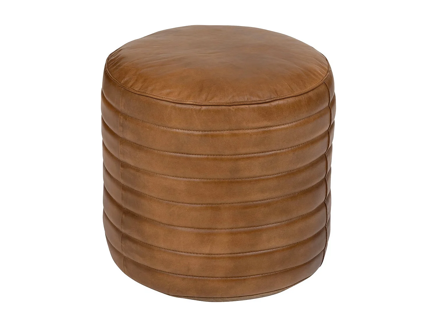 Pouf  rond en cuir coloris marron - diamètre 40 x Hauteur 45 cm
