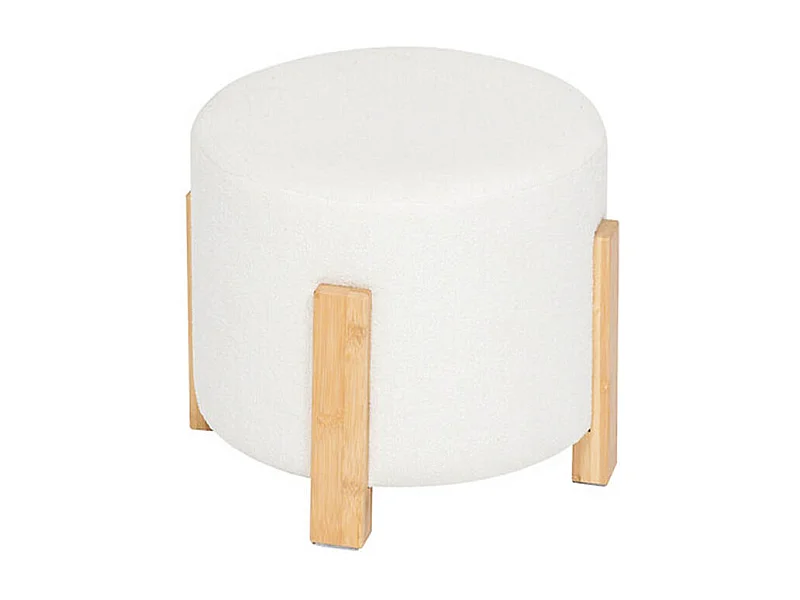 Tabouret d'appoint en bois naturel et tissu coloris Blanc - diamètre 37,5 x Hauteur 32 cm