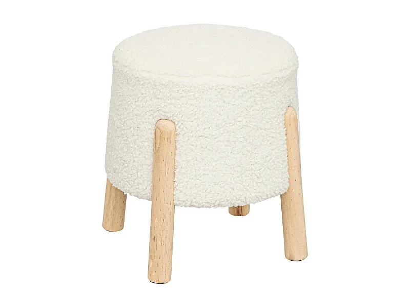 Tabouret d'appoint en bois naturel et tissu coloris  Blanc - Longueur 41 x Profondeur 35 x Hauteur 41,50 cm