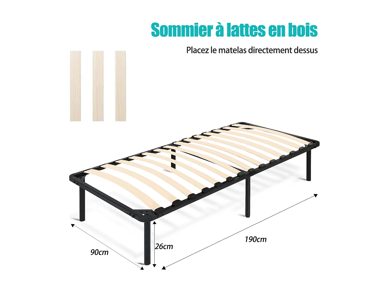 Ensemble sommier et matelas 90x190 cm, Lit Ensemble avec oreiller et couette