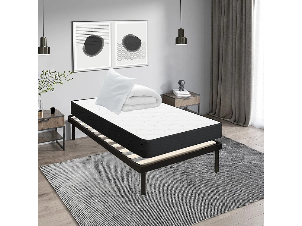 Ensemble sommier et matelas 90x190 cm, Lit Ensemble avec oreiller et couette