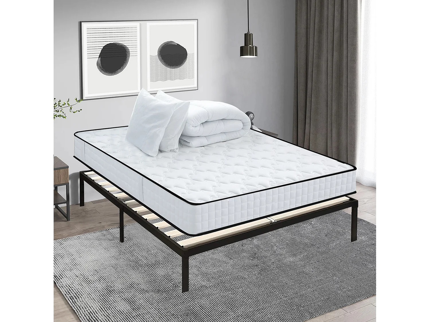 Ensemble sommier et matelas 140x190 cm, Lit Ensemble avec 2 oreillers et couette
