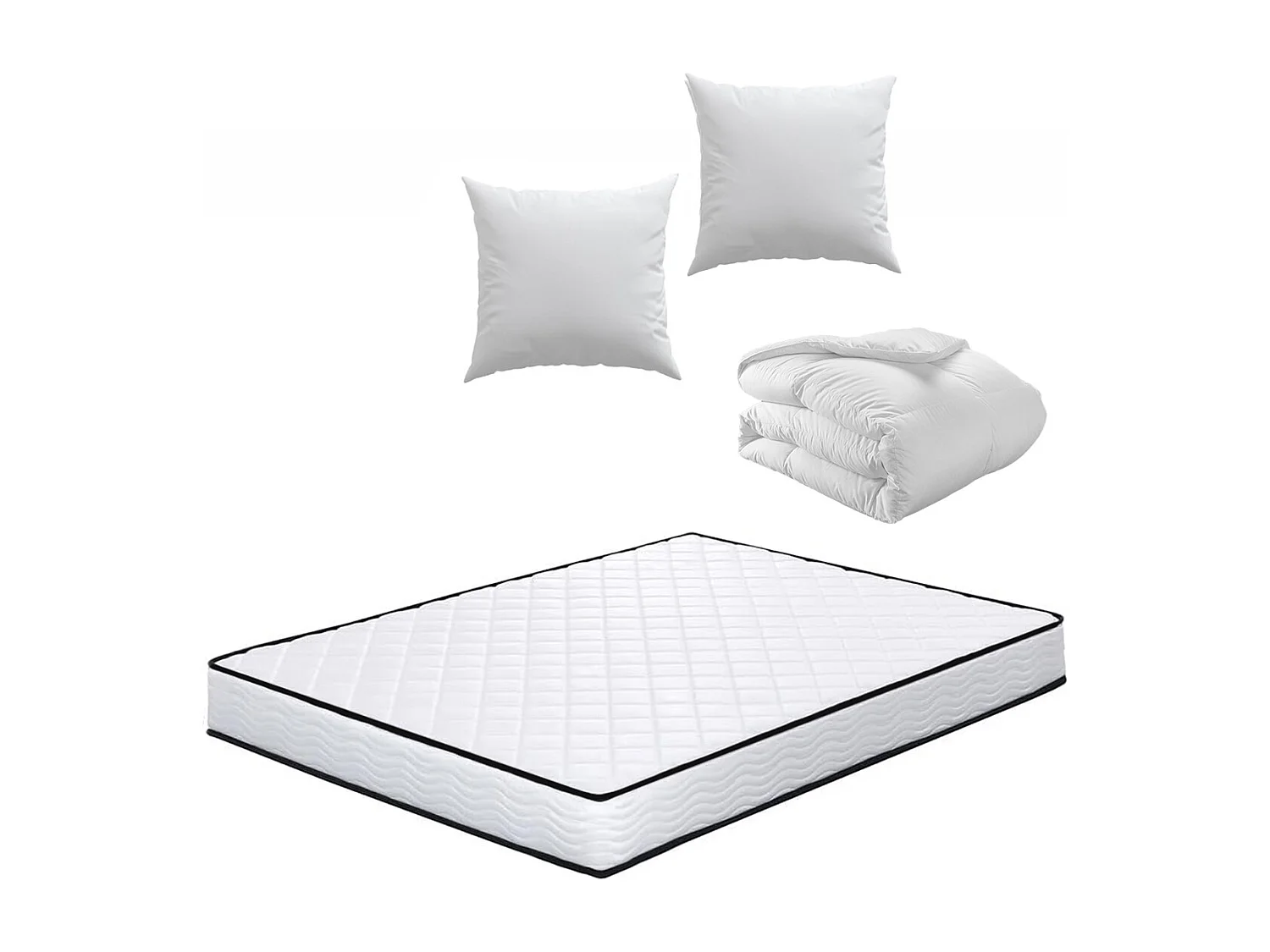 Ensemble sommier et matelas 140x190 cm, Lit Ensemble avec 2 oreillers et couette