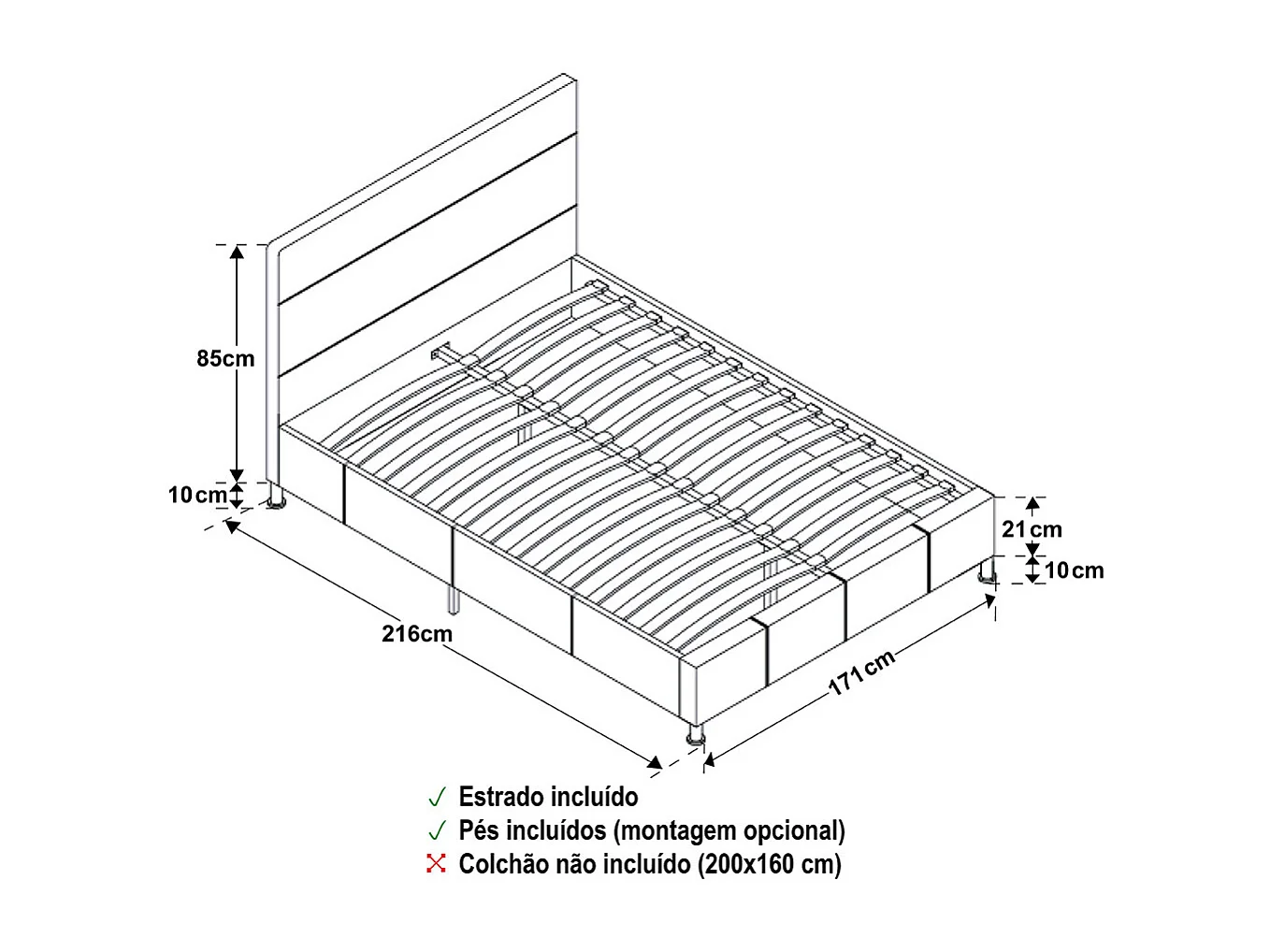 Cama de Casal Star (Cinza)(200×160 cm)